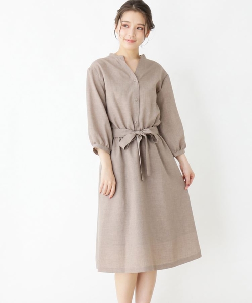 大きいサイズあり 13号 15号 リネン調ベルテッドワンピース