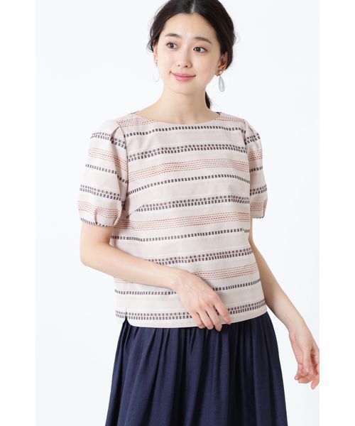 NATURAL BEAUTY(ナチュラルビューティー)の「◆ステッチジャカードブラウス(シャツ/ブラウス)」|ベージュ