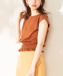 natural couture | 裾シャーリングショートシルケットTシャツ(Tシャツ/カットソー)