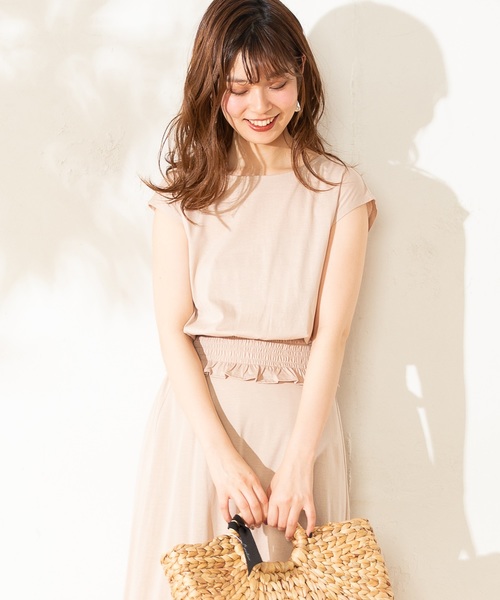 natural couture（ナチュラルクチュール）の「裾シャーリングショートシルケットTシャツ（Tシャツ/カットソー・レディース・ブラック/ベージュ/パープル/キャメル・FREE）」の9枚目の写真