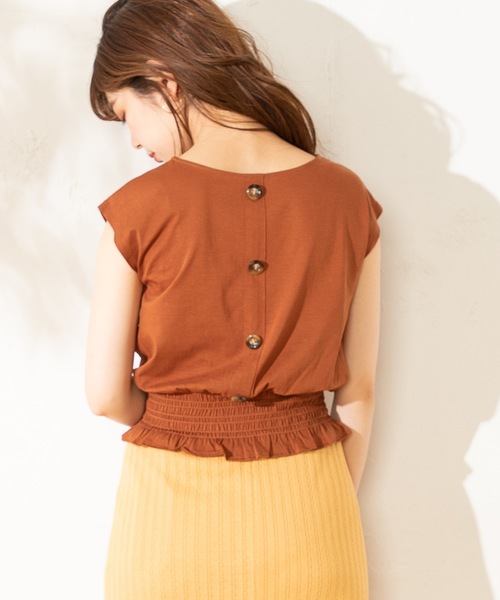 natural couture（ナチュラルクチュール）の「裾シャーリングショートシルケットTシャツ（Tシャツ/カットソー・レディース・ブラック/ベージュ/パープル/キャメル・FREE）」の22枚目の写真