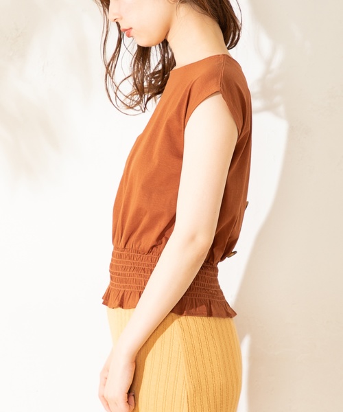 natural couture（ナチュラルクチュール）の「裾シャーリングショートシルケットTシャツ（Tシャツ/カットソー・レディース・ブラック/ベージュ/パープル/キャメル・FREE）」の12枚目の写真