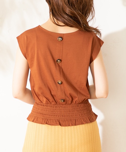 natural couture（ナチュラルクチュール）の「裾シャーリングショートシルケットTシャツ（Tシャツ/カットソー・レディース・ブラック/ベージュ/パープル/キャメル・FREE）」の13枚目の写真