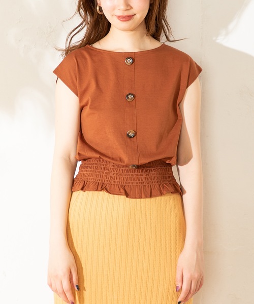 natural couture（ナチュラルクチュール）の「裾シャーリングショートシルケットTシャツ（Tシャツ/カットソー・レディース・ブラック/ベージュ/パープル/キャメル・FREE）」の10枚目の写真