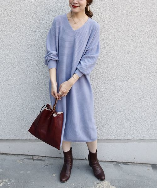 SHIPS(シップス)の「ホールガーメントVネックワンピース◇(ワンピース・レディース・ブラック/グレー/ダークラベンダー・ONE SIZE)」の6枚目の写真