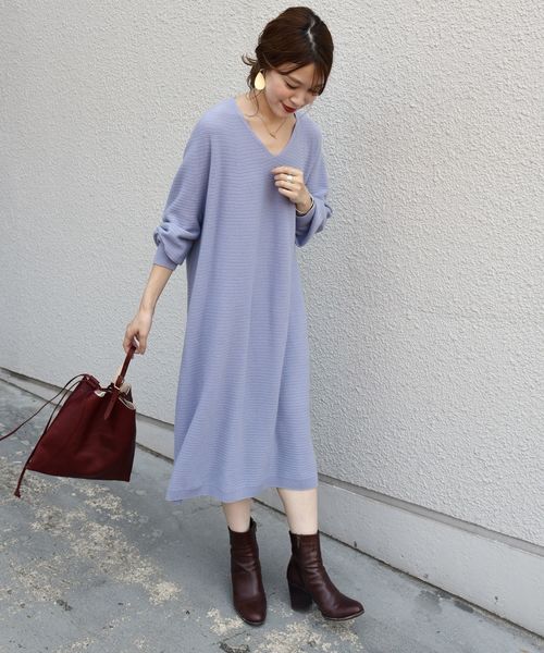 SHIPS(シップス)の「ホールガーメントVネックワンピース◇(ワンピース・レディース・ブラック/グレー/ダークラベンダー・ONE SIZE)」の9枚目の写真
