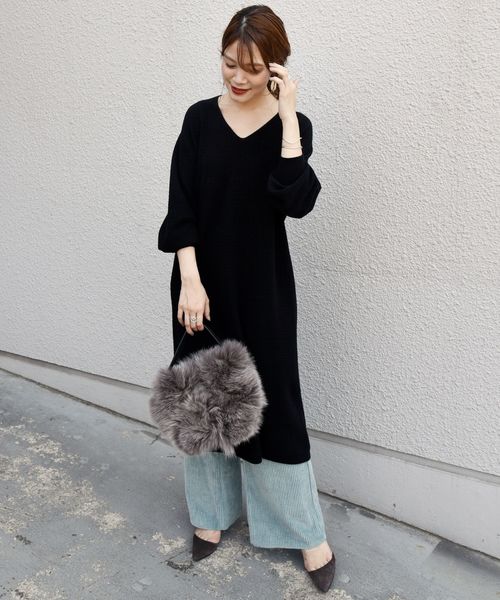 SHIPS(シップス)の「ホールガーメントVネックワンピース◇(ワンピース・レディース・ブラック/グレー/ダークラベンダー・ONE SIZE)」の15枚目の写真