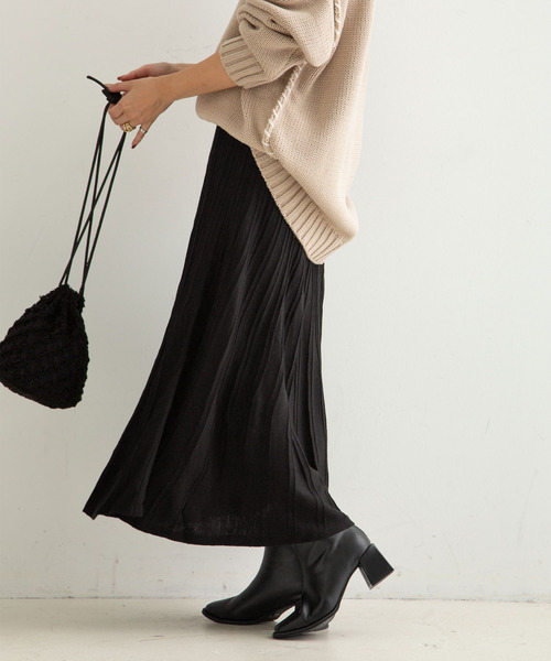 rectangle（レクタングル）の「リブニットフレアースカート（スカート・レディース・ベージュ/オレンジ/ブラウン/アイボリー/ブラック・FREE）」の4枚目の写真