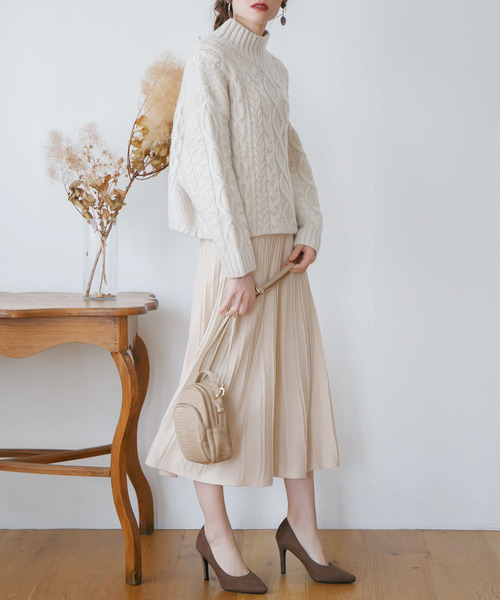 rectangle（レクタングル）の「リブニットフレアースカート（スカート・レディース・ベージュ/オレンジ/ブラウン/アイボリー/ブラック・FREE）」の6枚目の写真