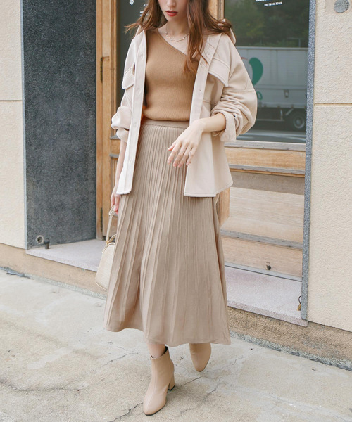 rectangle（レクタングル）の「リブニットフレアースカート（スカート・レディース・ベージュ/オレンジ/ブラウン/アイボリー/ブラック・FREE）」の7枚目の写真