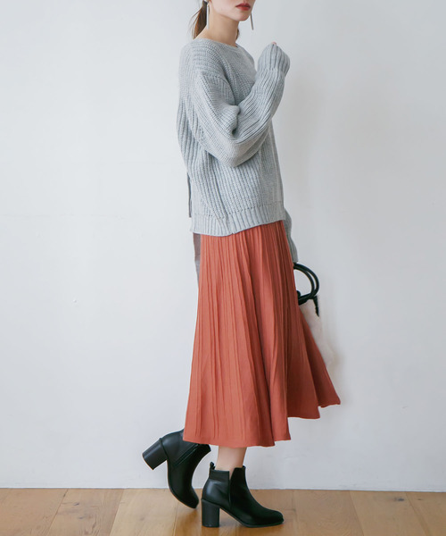 rectangle（レクタングル）の「リブニットフレアースカート（スカート・レディース・ベージュ/オレンジ/ブラウン/アイボリー/ブラック・FREE）」の8枚目の写真