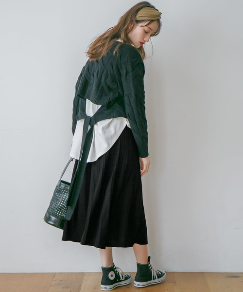 rectangle（レクタングル）の「リブニットフレアースカート（スカート・レディース・ベージュ/オレンジ/ブラウン/アイボリー/ブラック・FREE）」の10枚目の写真