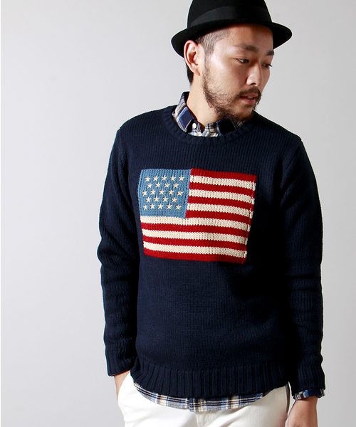 WEGO(ウィゴー)の「WEGO/フラッグジャガードニット(ニット/セーター・メンズ・ホワイト/ブラック/ネイビー/ワイン/マスタード・MEDIUM/LARGE)」の4枚目の写真