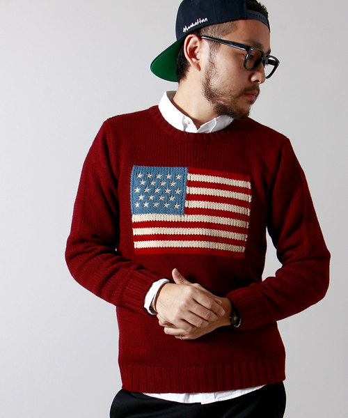 WEGO(ウィゴー)の「WEGO/フラッグジャガードニット(ニット/セーター・メンズ・ホワイト/ブラック/ネイビー/ワイン/マスタード・MEDIUM/LARGE)」の5枚目の写真