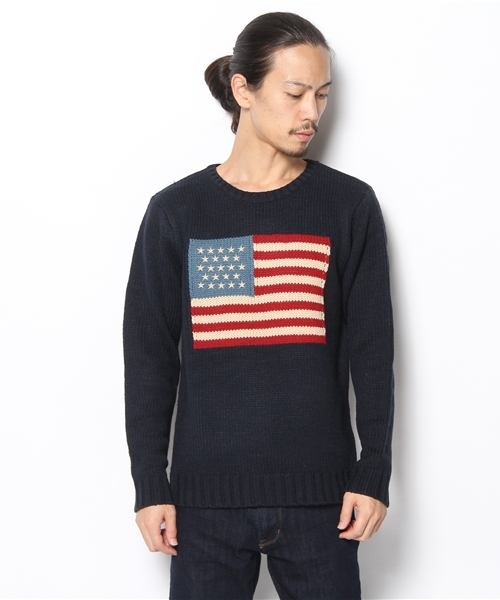 WEGO(ウィゴー)の「WEGO/フラッグジャガードニット(ニット/セーター・メンズ・ホワイト/ブラック/ネイビー/ワイン/マスタード・MEDIUM/LARGE)」の6枚目の写真