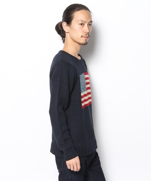 WEGO(ウィゴー)の「WEGO/フラッグジャガードニット(ニット/セーター・メンズ・ホワイト/ブラック/ネイビー/ワイン/マスタード・MEDIUM/LARGE)」の7枚目の写真