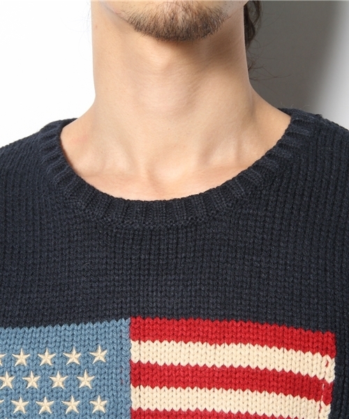 WEGO(ウィゴー)の「WEGO/フラッグジャガードニット(ニット/セーター・メンズ・ホワイト/ブラック/ネイビー/ワイン/マスタード・MEDIUM/LARGE)」の9枚目の写真