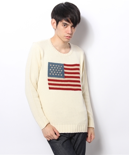 WEGO(ウィゴー)の「WEGO/フラッグジャガードニット(ニット/セーター・メンズ・ホワイト/ブラック/ネイビー/ワイン/マスタード・MEDIUM/LARGE)」の14枚目の写真