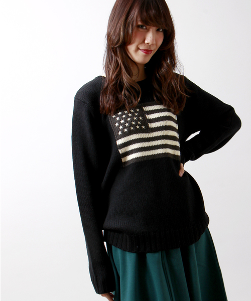 WEGO(ウィゴー)の「WEGO/フラッグジャガードニット(ニット/セーター・メンズ・ホワイト/ブラック/ネイビー/ワイン/マスタード・MEDIUM/LARGE)」の18枚目の写真