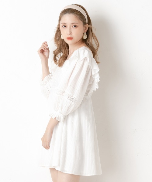 one after another NICE CLAUP（ワンアフターアナザーナイスクラップ）の「フリルチュニック（チュニック・レディース・ブラック/オフホワイト/ブルー・FREE）」の10枚目の写真