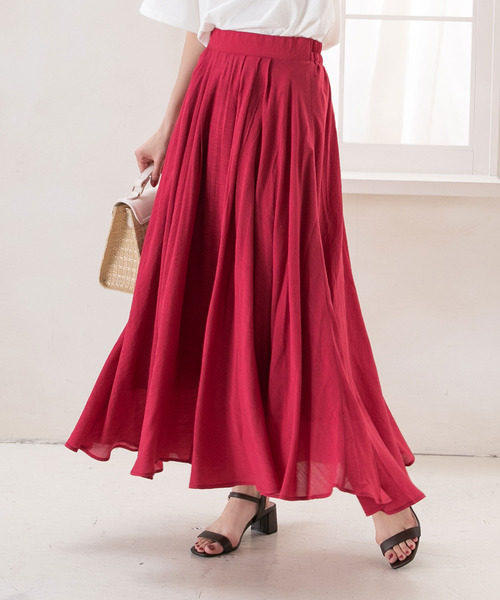 Newlyme（ニューリーミー）の「フレアマキシスカート（スカート・レディース・チェリーレッド/ライトグリーン/ブルー/ピンク/ブラック・MEDIUM/LARGE）」の5枚目の写真