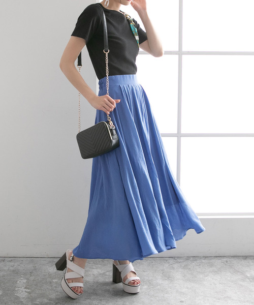 Newlyme（ニューリーミー）の「フレアマキシスカート（スカート・レディース・チェリーレッド/ライトグリーン/ブルー/ピンク/ブラック・MEDIUM/LARGE）」の8枚目の写真