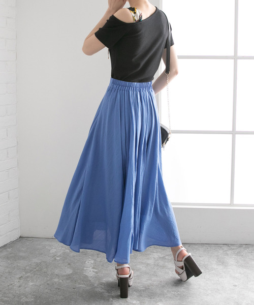 Newlyme（ニューリーミー）の「フレアマキシスカート（スカート・レディース・チェリーレッド/ライトグリーン/ブルー/ピンク/ブラック・MEDIUM/LARGE）」の10枚目の写真