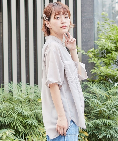 cepo(セポ)の「バンドカラー シアーオーバーシャツ(シャツ/ブラウス・レディース・ミント/ブラック/ベージュ/パープル・M)」の2枚目の写真