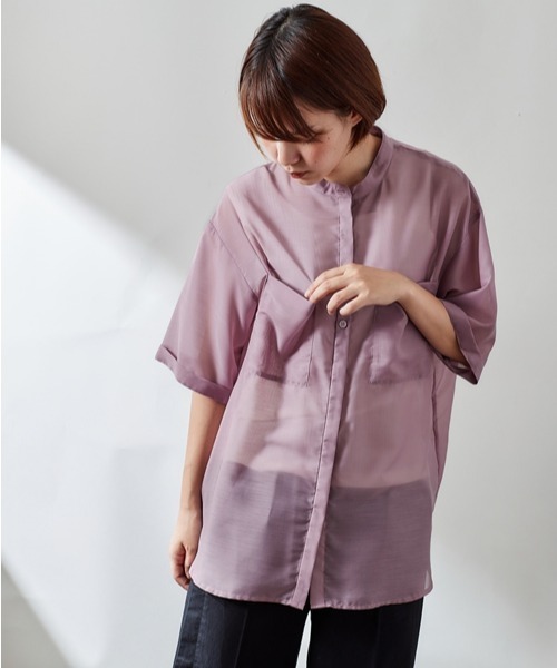 cepo(セポ)の「バンドカラー シアーオーバーシャツ(シャツ/ブラウス・レディース・ミント/ブラック/ベージュ/パープル・M)」の4枚目の写真