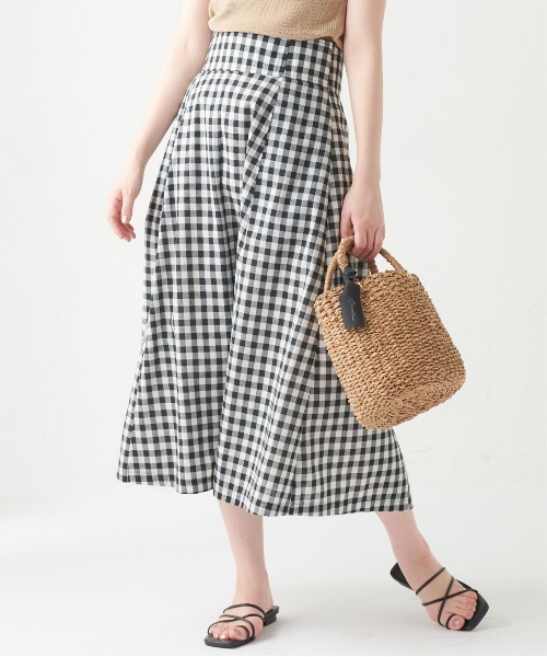 natural couture(ナチュラルクチュール)の「ハイウエスト綿麻フレアスカート(スカート・レディース・ライトベージュ/パープル/オレンジ/チェック・FREE)」の4枚目の写真