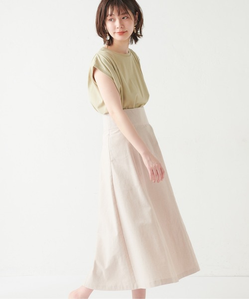 natural couture(ナチュラルクチュール)の「ハイウエスト綿麻フレアスカート(スカート・レディース・ライトベージュ/パープル/オレンジ/チェック・FREE)」の2枚目の写真
