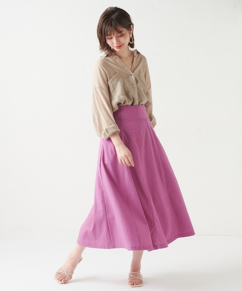 natural couture(ナチュラルクチュール)の「ハイウエスト綿麻フレアスカート(スカート・レディース・ライトベージュ/パープル/オレンジ/チェック・FREE)」の22枚目の写真