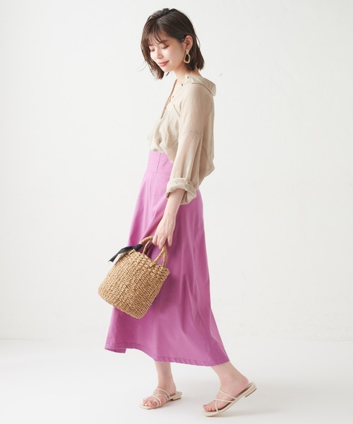 natural couture(ナチュラルクチュール)の「ハイウエスト綿麻フレアスカート(スカート・レディース・ライトベージュ/パープル/オレンジ/チェック・FREE)」の18枚目の写真