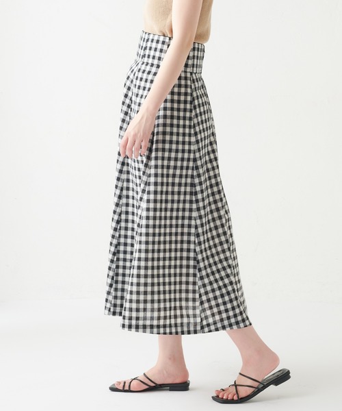 natural couture(ナチュラルクチュール)の「ハイウエスト綿麻フレアスカート(スカート・レディース・ライトベージュ/パープル/オレンジ/チェック・FREE)」の10枚目の写真