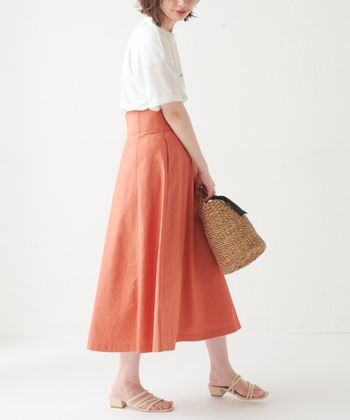 natural couture(ナチュラルクチュール)の「ハイウエスト綿麻フレアスカート(スカート・レディース・ライトベージュ/パープル/オレンジ/チェック・FREE)」の16枚目の写真