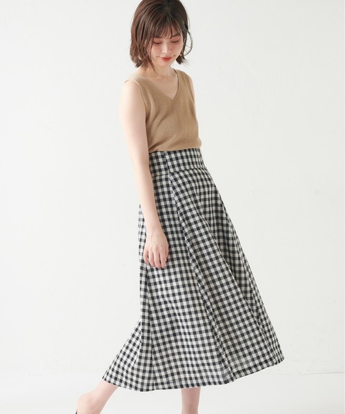 natural couture(ナチュラルクチュール)の「ハイウエスト綿麻フレアスカート(スカート・レディース・ライトベージュ/パープル/オレンジ/チェック・FREE)」の14枚目の写真