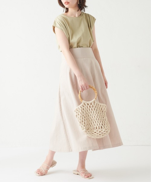 natural couture(ナチュラルクチュール)の「ハイウエスト綿麻フレアスカート(スカート・レディース・ライトベージュ/パープル/オレンジ/チェック・FREE)」の13枚目の写真