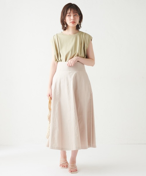 natural couture(ナチュラルクチュール)の「ハイウエスト綿麻フレアスカート(スカート・レディース・ライトベージュ/パープル/オレンジ/チェック・FREE)」の11枚目の写真