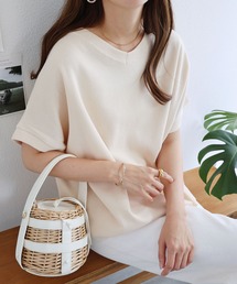 コットンワッフル半袖背中タックドルマンTシャツ