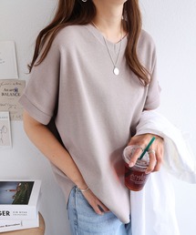 コットンワッフル半袖背中タックドルマンTシャツ