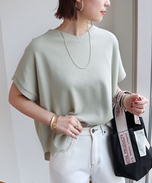 コットンワッフル半袖背中タックドルマンTシャツ