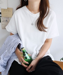 コットンワッフル半袖背中タックドルマンTシャツ