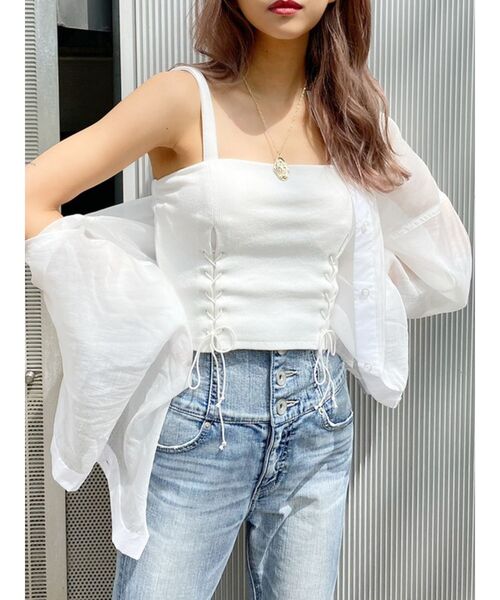 GYDA(ジェイダ)の「Wレースアップ2WAYビスチェ(キャミソール・レディース・ブラック/マスタード/カーキ/オフホワイト・FREE)」の2枚目の写真