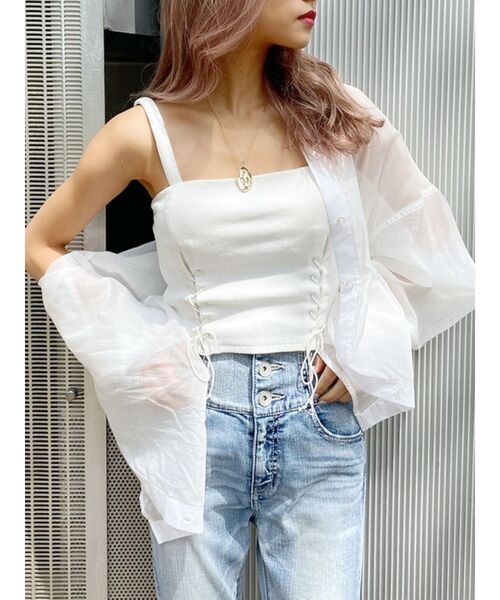 GYDA(ジェイダ)の「Wレースアップ2WAYビスチェ(キャミソール・レディース・ブラック/マスタード/カーキ/オフホワイト・FREE)」の6枚目の写真