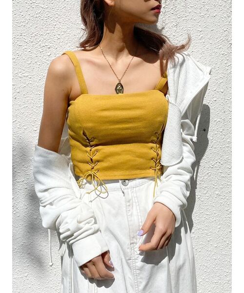 GYDA(ジェイダ)の「Wレースアップ2WAYビスチェ(キャミソール・レディース・ブラック/マスタード/カーキ/オフホワイト・FREE)」の13枚目の写真