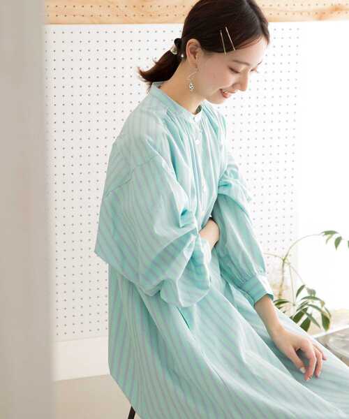 ITEMS URBANRESEARCH（アイテムズ アーバンリサーチ）の「マルチストライプシャツワンピース（シャツワンピース・レディース・ピンク/ブルー/グリーン・FREE）」の9枚目の写真