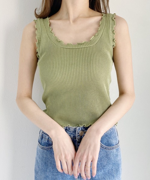 CLEA(クレア)の「リブニットフリルタンク(タンクトップ・レディース・ホワイト/ブラック/グリーン/パープル/アイボリー・FREE)」の5枚目の写真