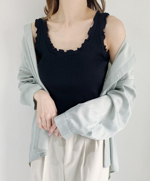 CLEA(クレア)の「リブニットフリルタンク(タンクトップ・レディース・ホワイト/ブラック/グリーン/パープル/アイボリー・FREE)」の18枚目の写真