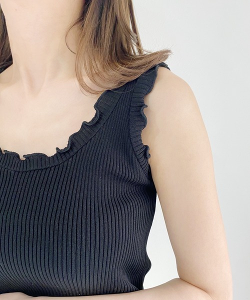 CLEA(クレア)の「リブニットフリルタンク(タンクトップ・レディース・ホワイト/ブラック/グリーン/パープル/アイボリー・FREE)」の11枚目の写真