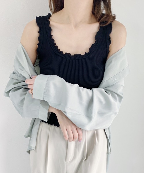 CLEA(クレア)の「リブニットフリルタンク(タンクトップ・レディース・ホワイト/ブラック/グリーン/パープル/アイボリー・FREE)」の14枚目の写真